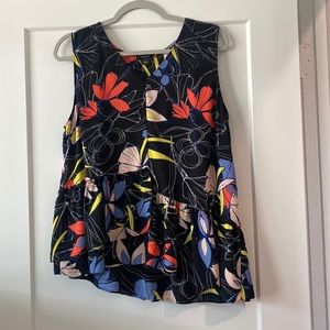 Halogen Asymmetrical Sleeveless floral blouse